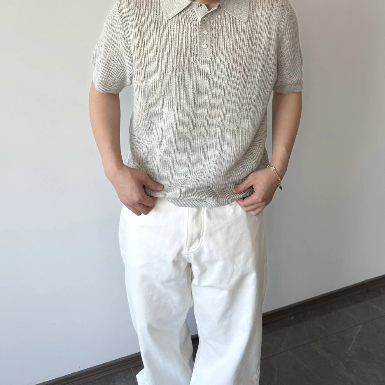 RD-C109 · Four-Button Rib-Knit Polo showcase view 2