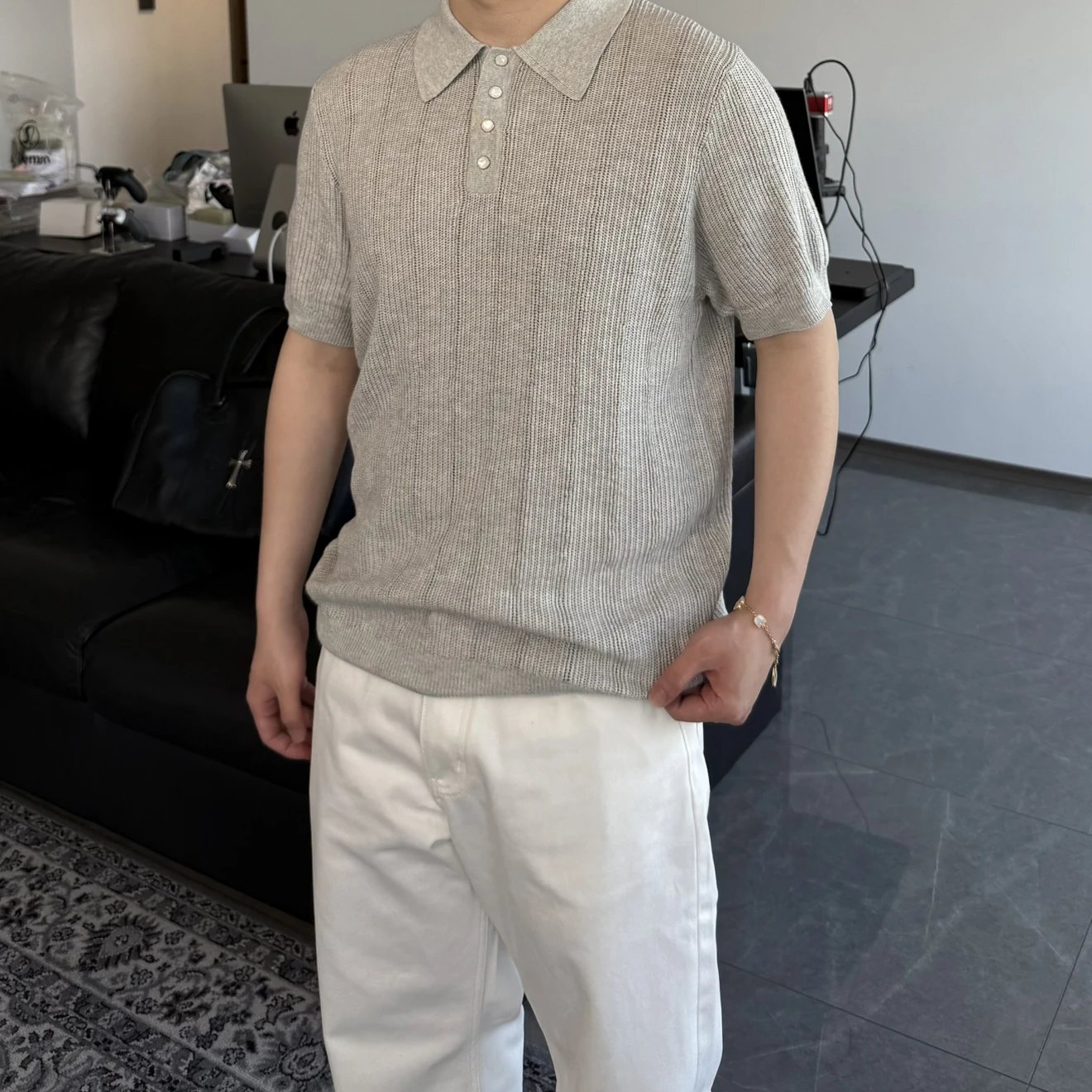 RD-C109 · Four-Button Rib-Knit Polo showcase view 5