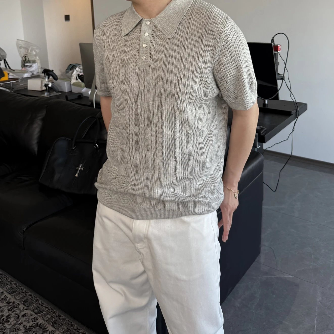 RD-C109 · Four-Button Rib-Knit Polo showcase view 6