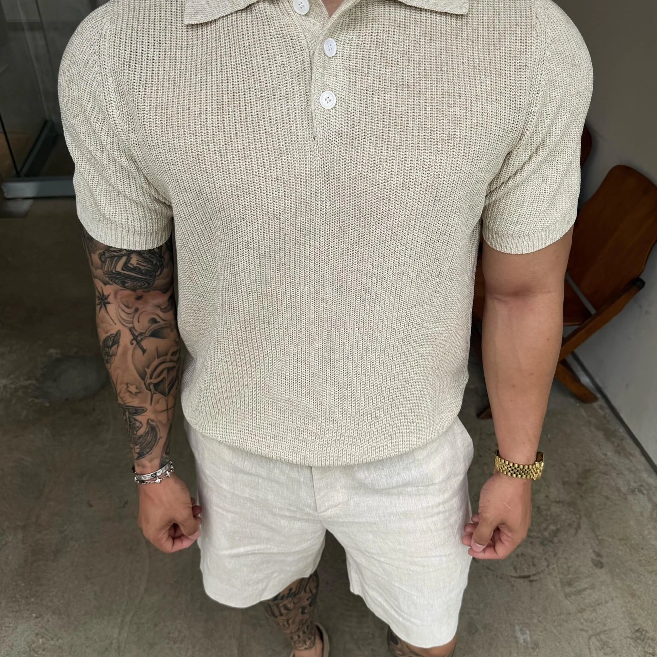 RD-C114 · Linen-Cotton Short-Sleeve Knit Polo showcase view 1