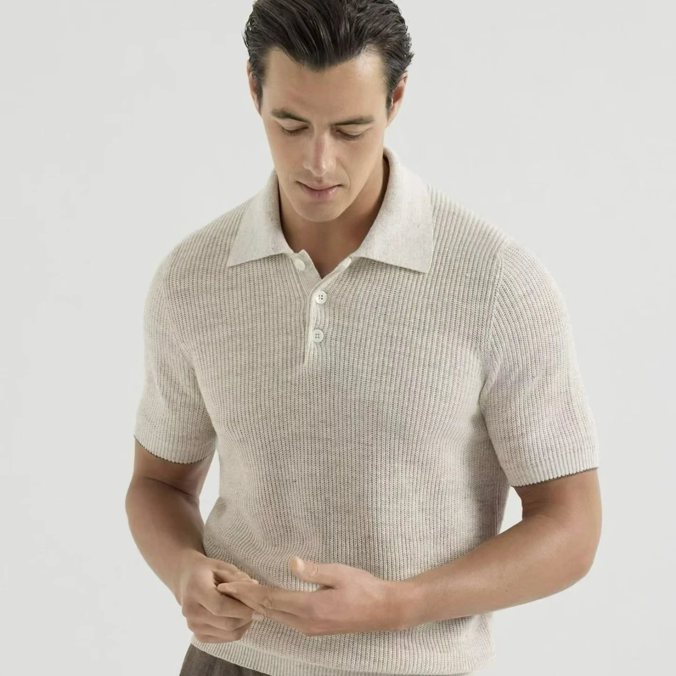 RD-C114 · Linen-Cotton Short-Sleeve Knit Polo showcase view 6