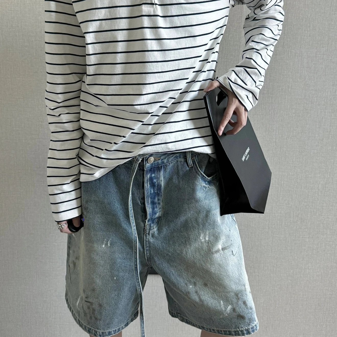 RD-C304 · Hand-Finished Paint-Splatter Denim Shorts showcase view 1