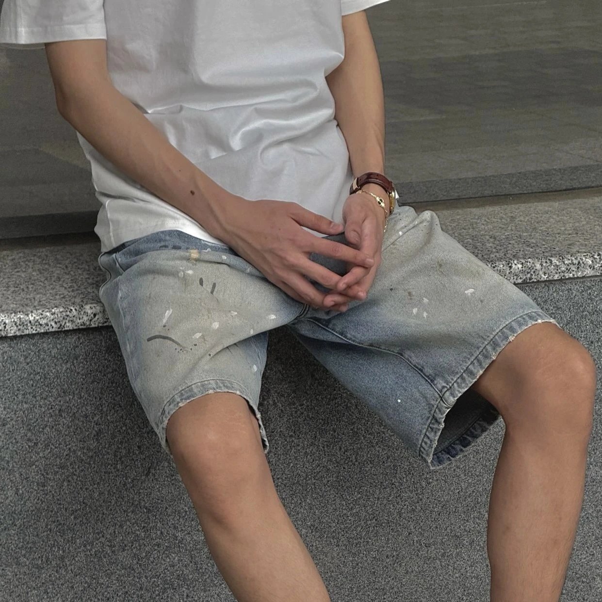 RD-C304 · Hand-Finished Paint-Splatter Denim Shorts showcase view 6