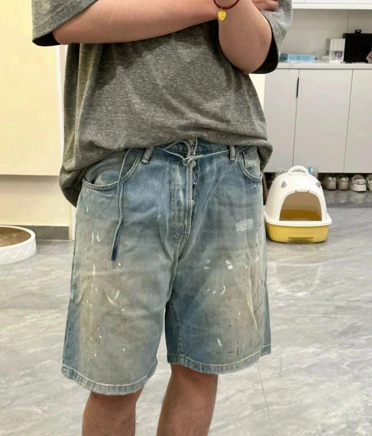 RD-C304 · Hand-Finished Paint-Splatter Denim Shorts showcase view 13