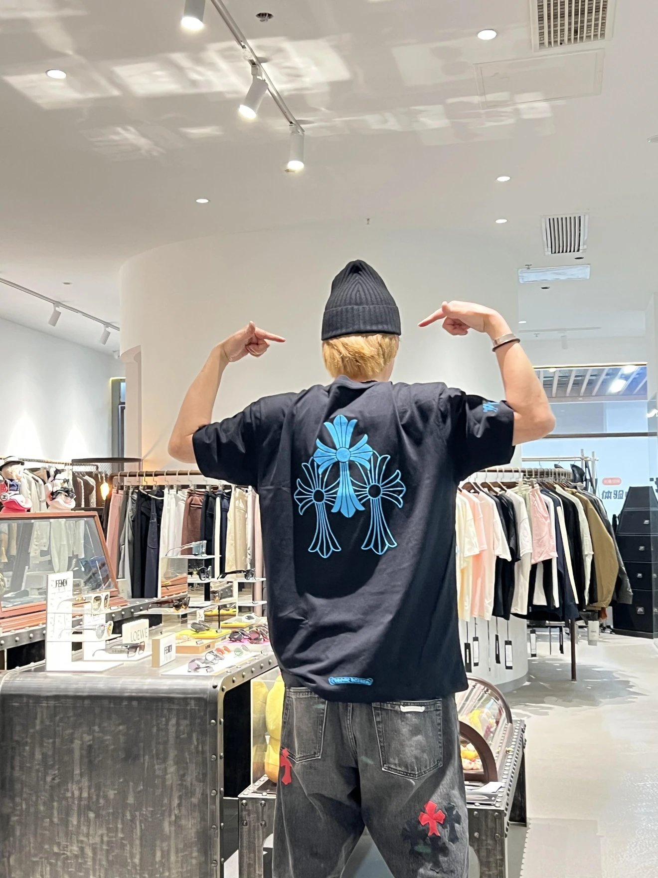 RD-C096 · Blue Cross Print Short-Sleeve T-Shirt showcase view 2