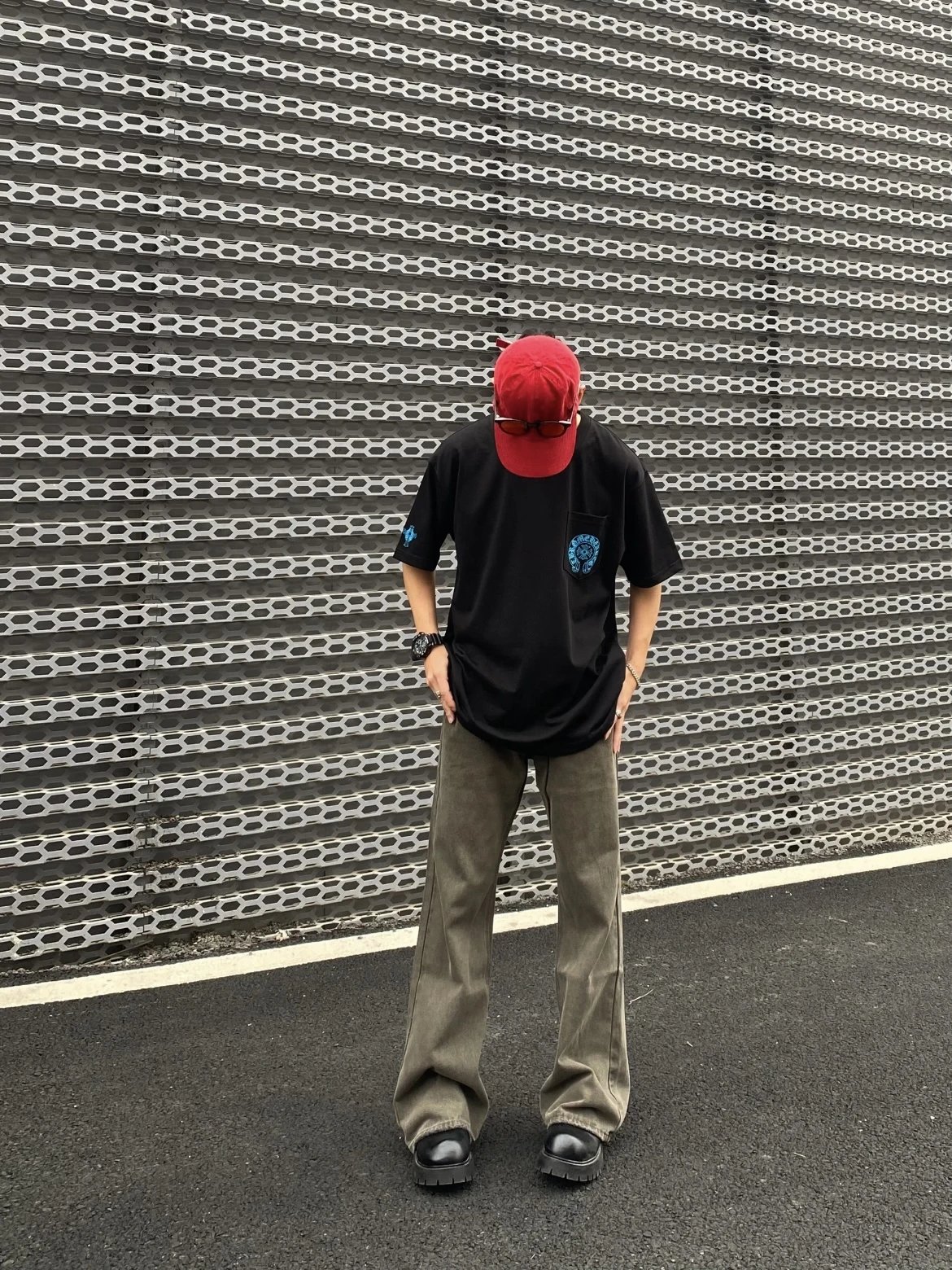 RD-C096 · Blue Cross Print Short-Sleeve T-Shirt showcase view 6