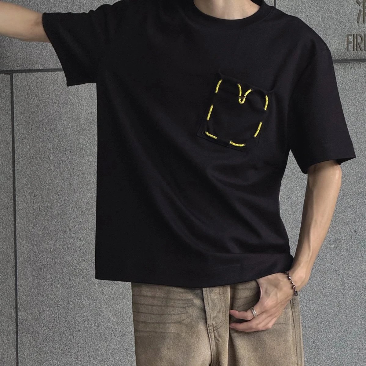 RD-C073 · Yellow Drawstring Pocket T-Shirt showcase view 2