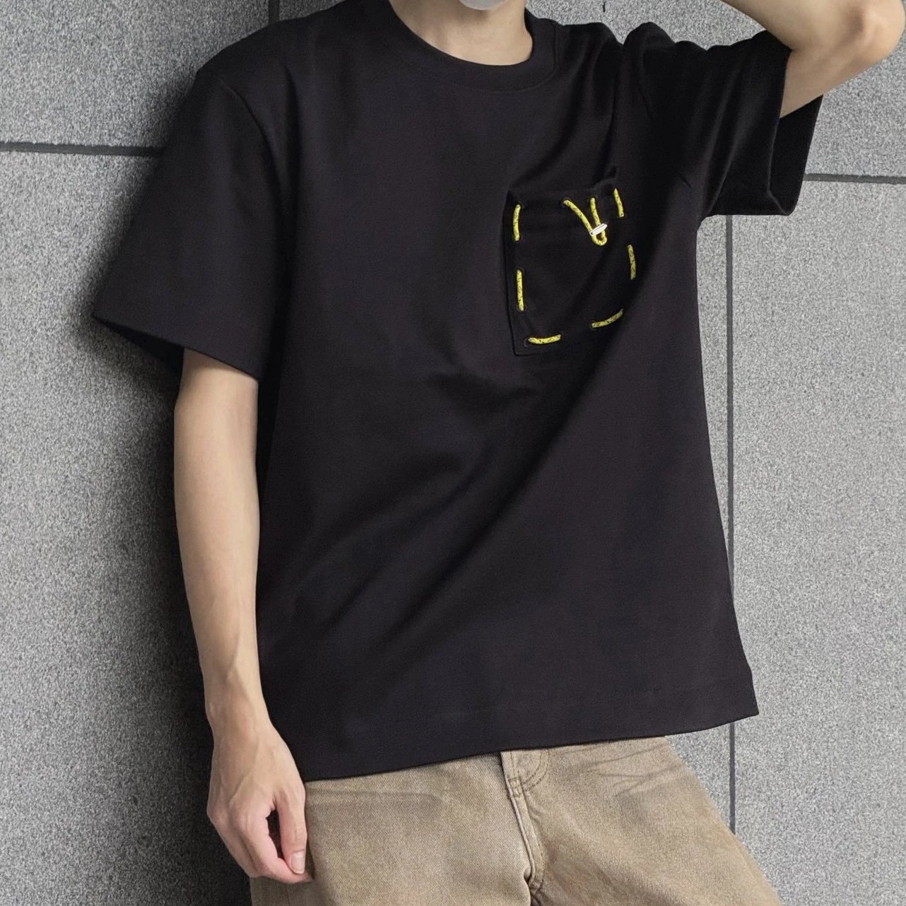 RD-C073 · Yellow Drawstring Pocket T-Shirt showcase view 5