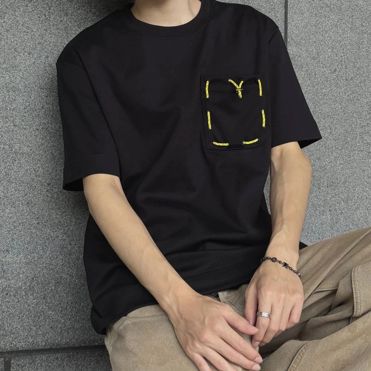 RD-C073 · Yellow Drawstring Pocket T-Shirt showcase view 6