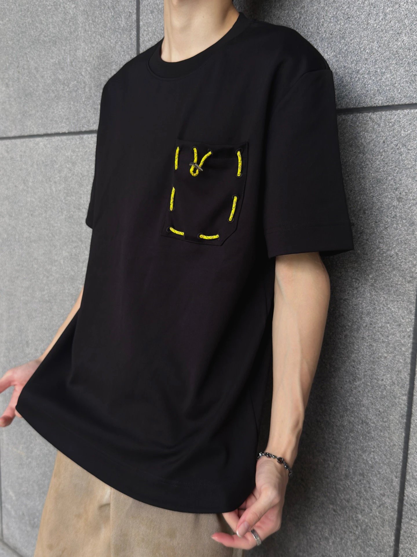 RD-C073 · Yellow Drawstring Pocket T-Shirt showcase view 7