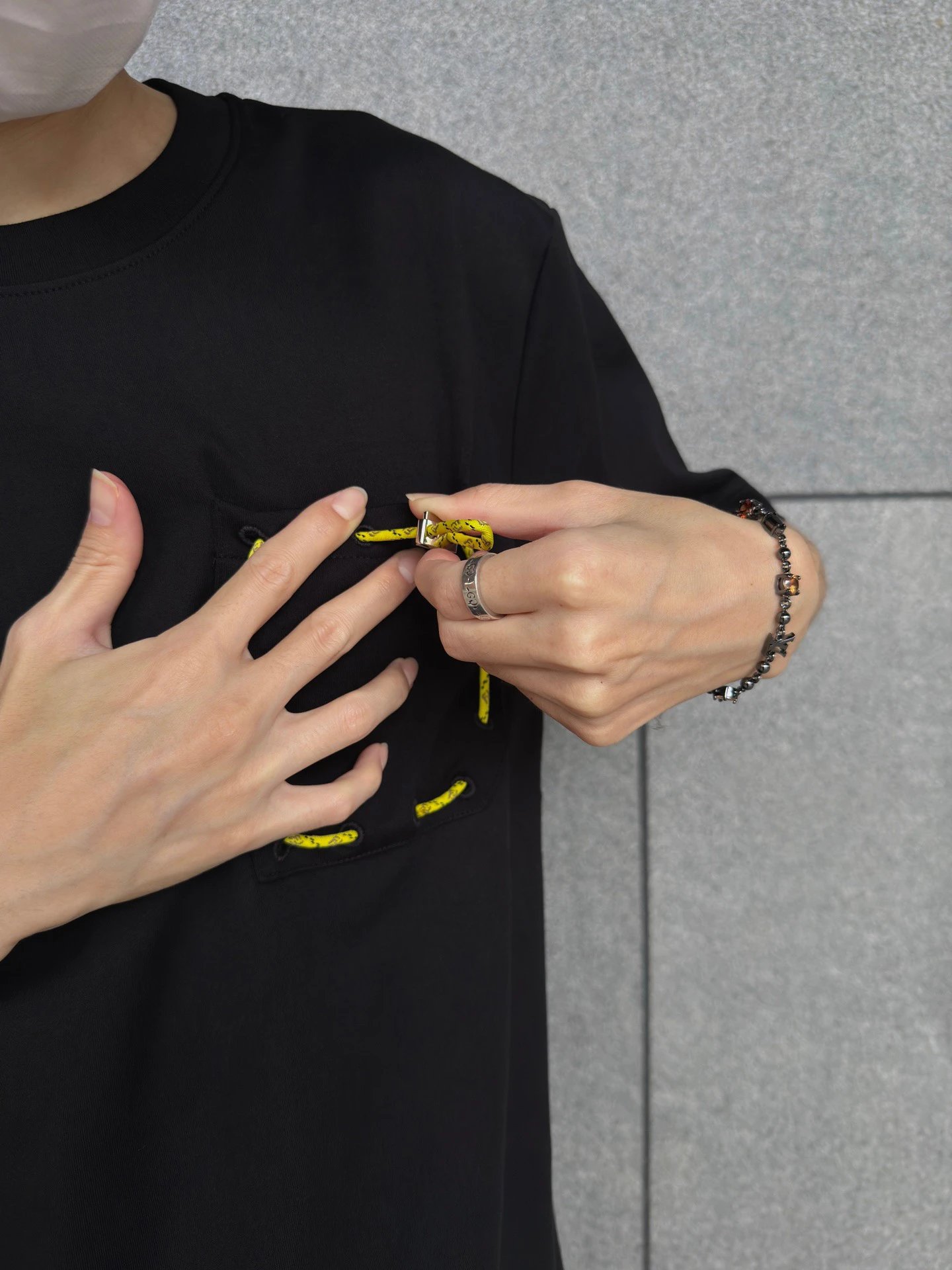 RD-C073 · Yellow Drawstring Pocket T-Shirt showcase view 8