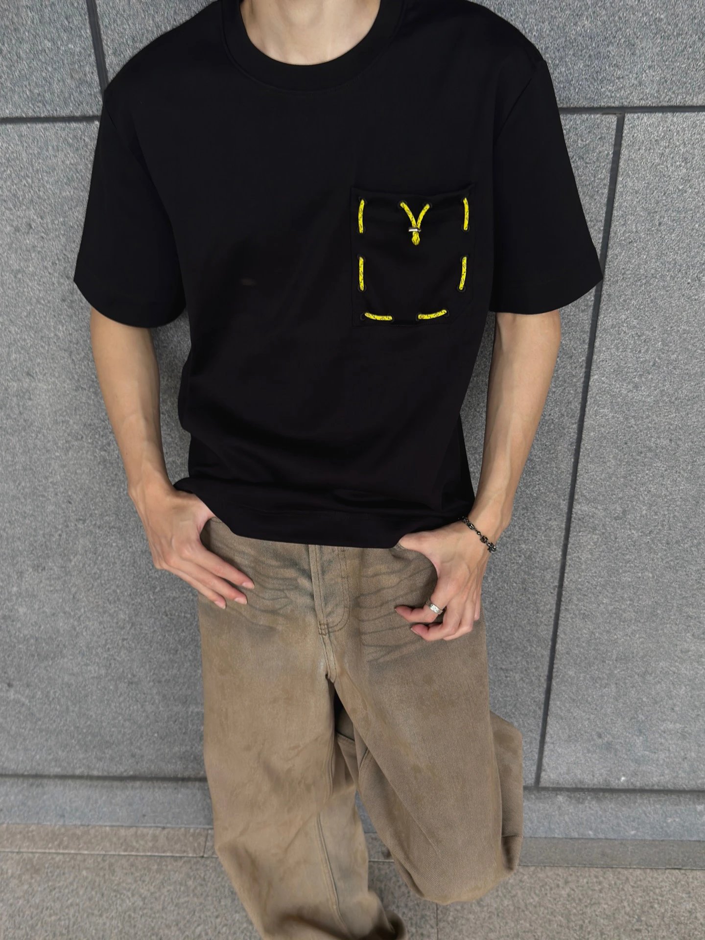 RD-C073 · Yellow Drawstring Pocket T-Shirt showcase view 9