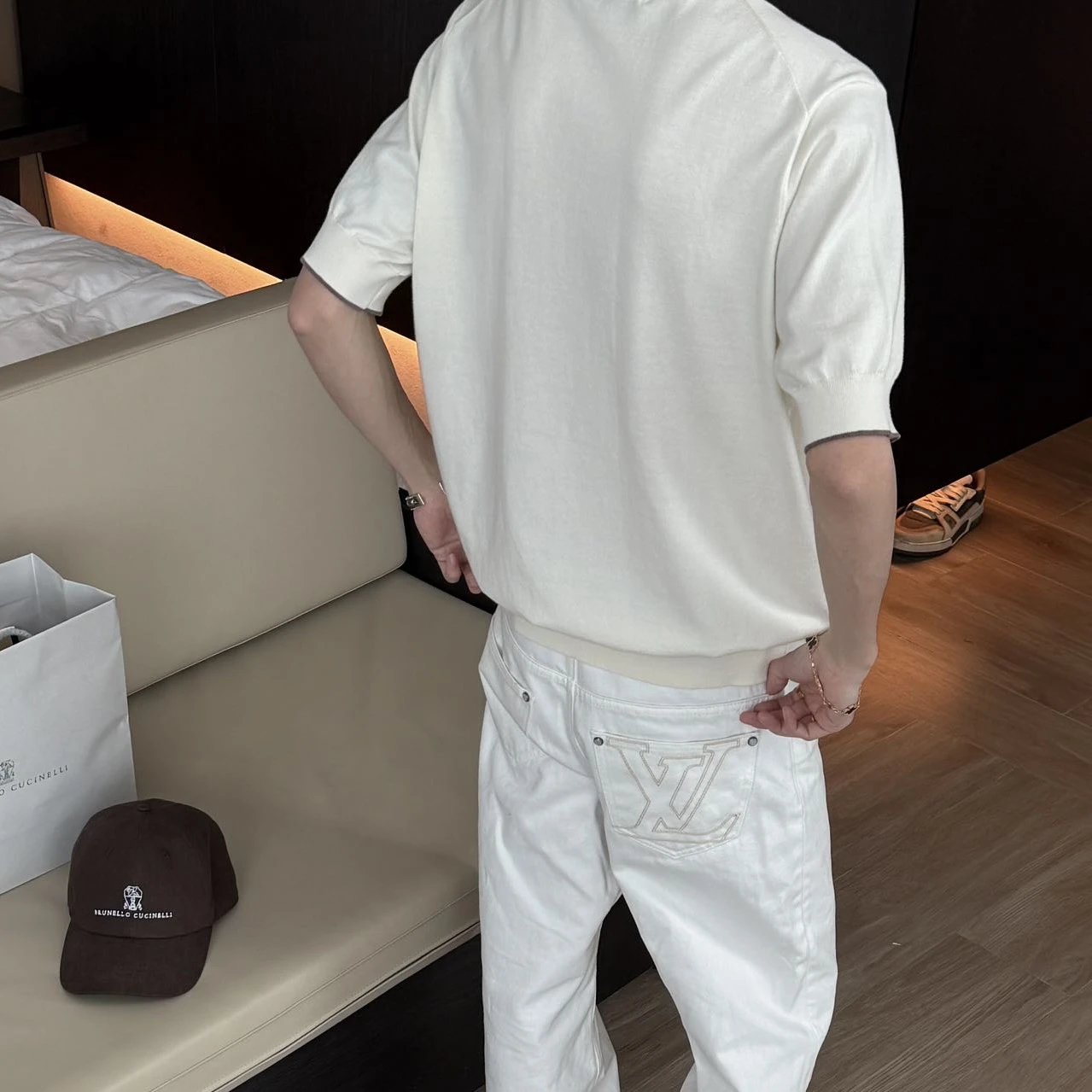 RD-C076 · Two-Tone Fine Cotton Knit T-Shirt showcase view 4