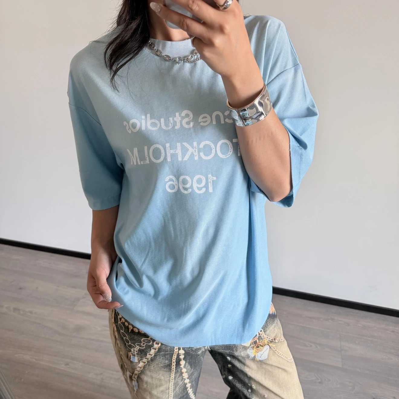 RD-C211 · Sky-Blue Cotton-Linen T-Shirt showcase view 1