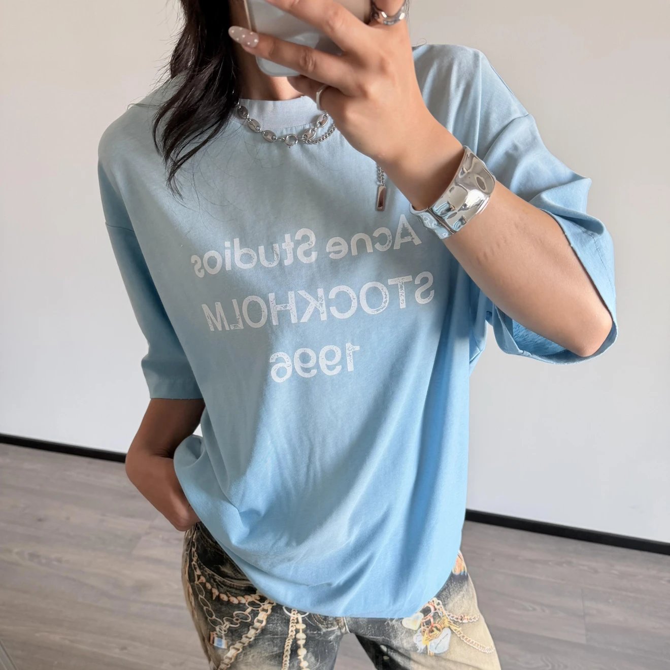 RD-C211 · Sky-Blue Cotton-Linen T-Shirt showcase view 3