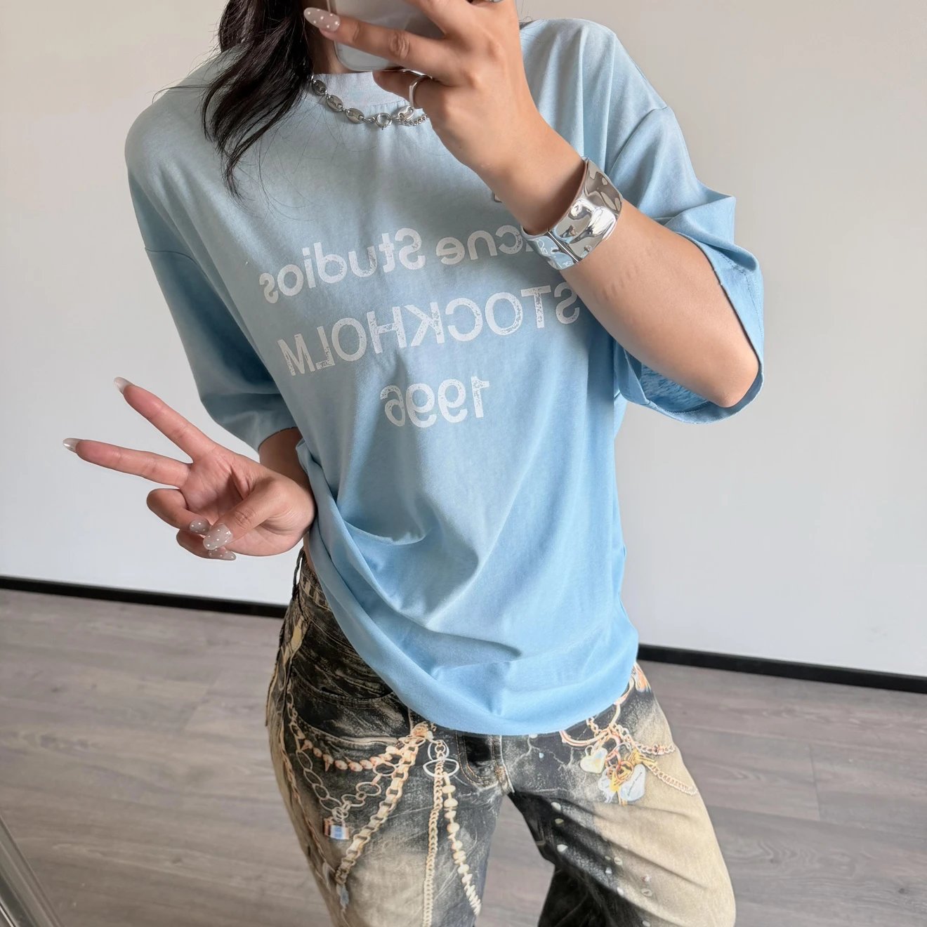 RD-C211 · Sky-Blue Cotton-Linen T-Shirt showcase view 7