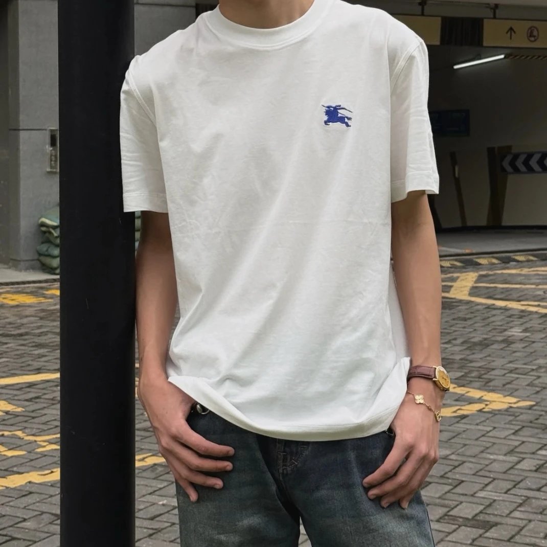RD-C212 · Blue Equestrian Embroidery Mercerized Lyocell T-Shirt showcase view 4