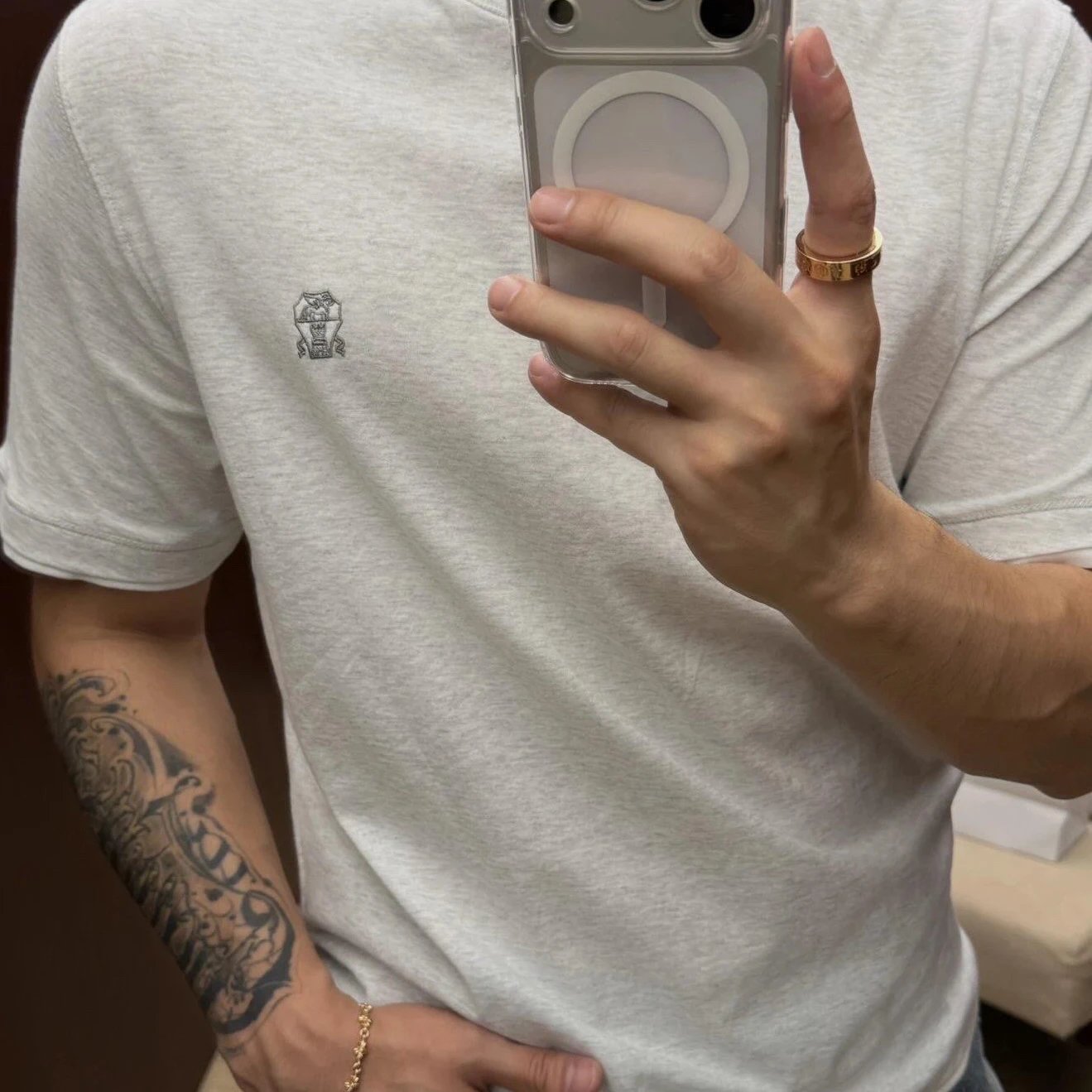 RD-C058 · Melange Grey Layered-Effect Cotton T-Shirt showcase view 2