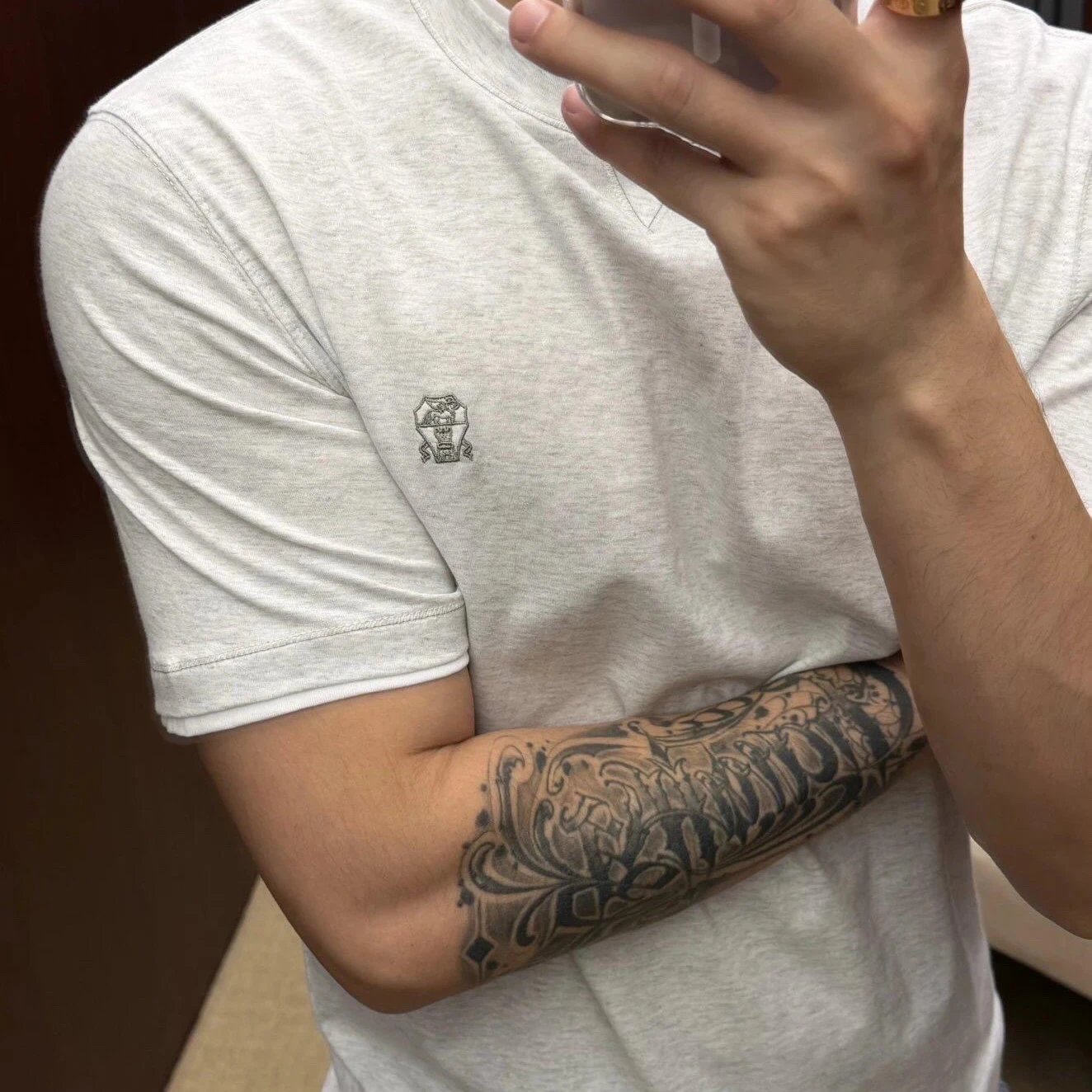 RD-C058 · Melange Grey Layered-Effect Cotton T-Shirt showcase view 3