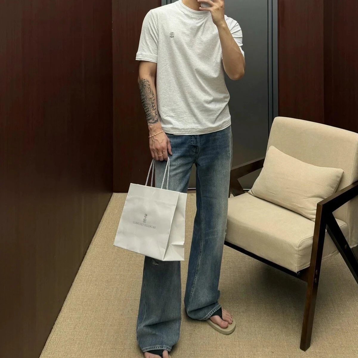 RD-C058 · Melange Grey Layered-Effect Cotton T-Shirt showcase view 4
