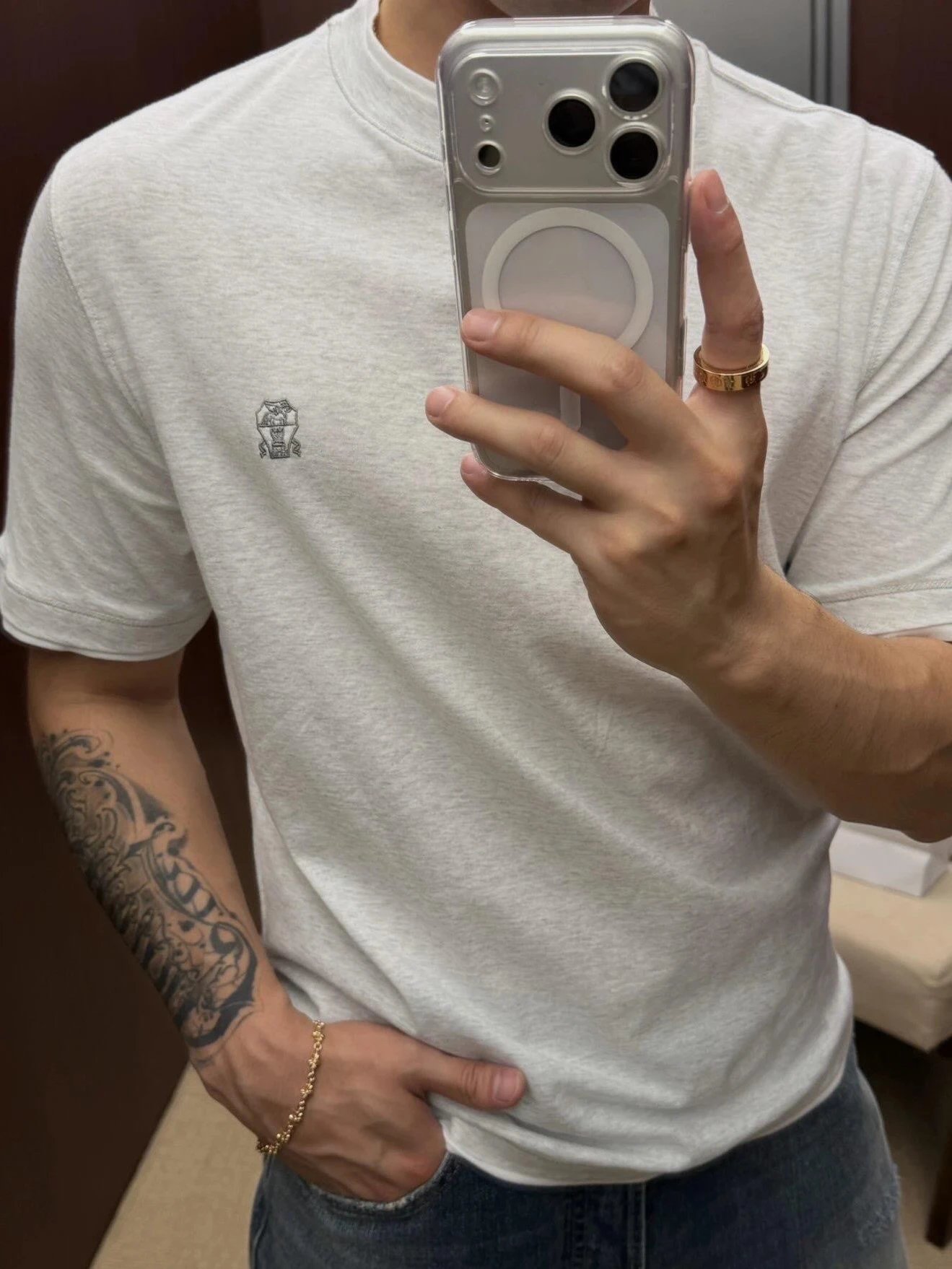 RD-C058 · Melange Grey Layered-Effect Cotton T-Shirt showcase view 5