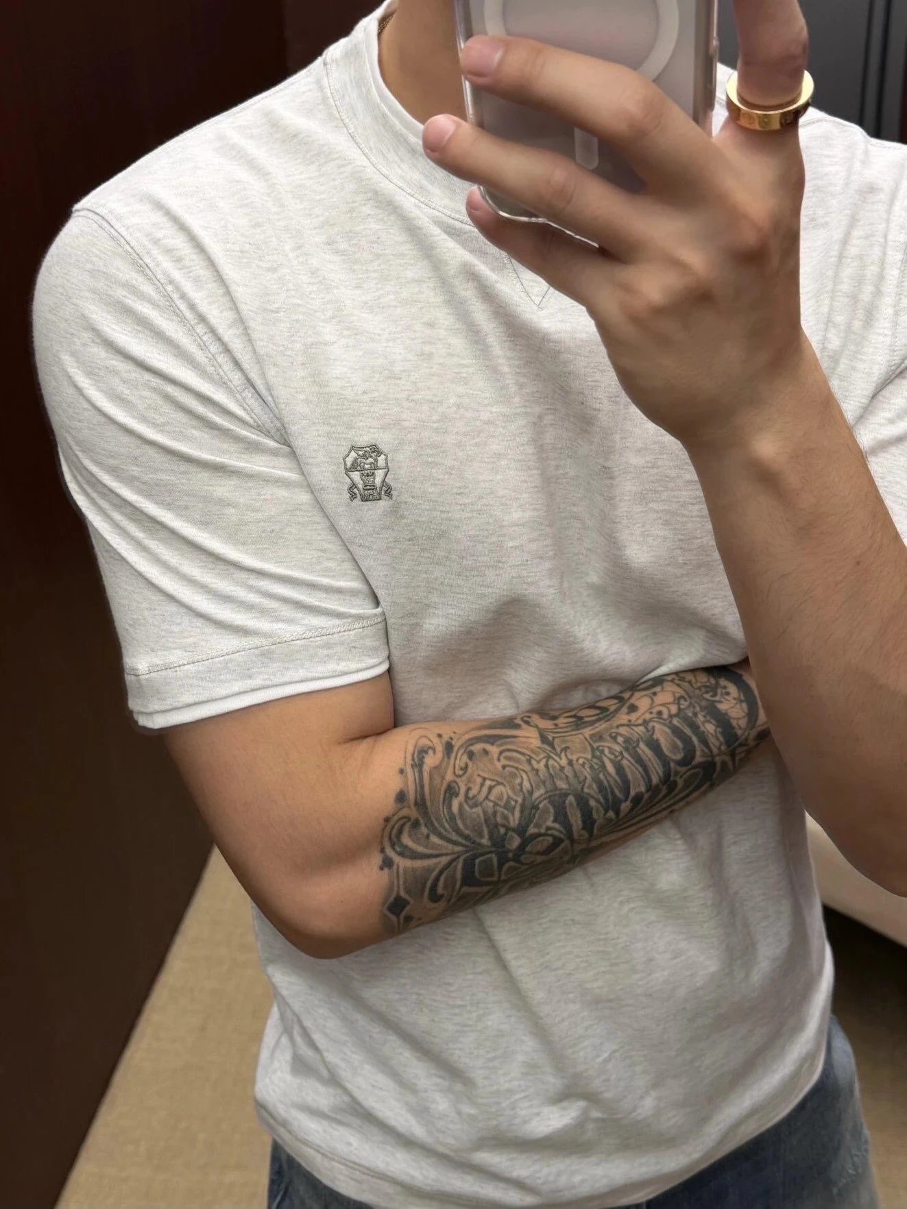 RD-C058 · Melange Grey Layered-Effect Cotton T-Shirt showcase view 6