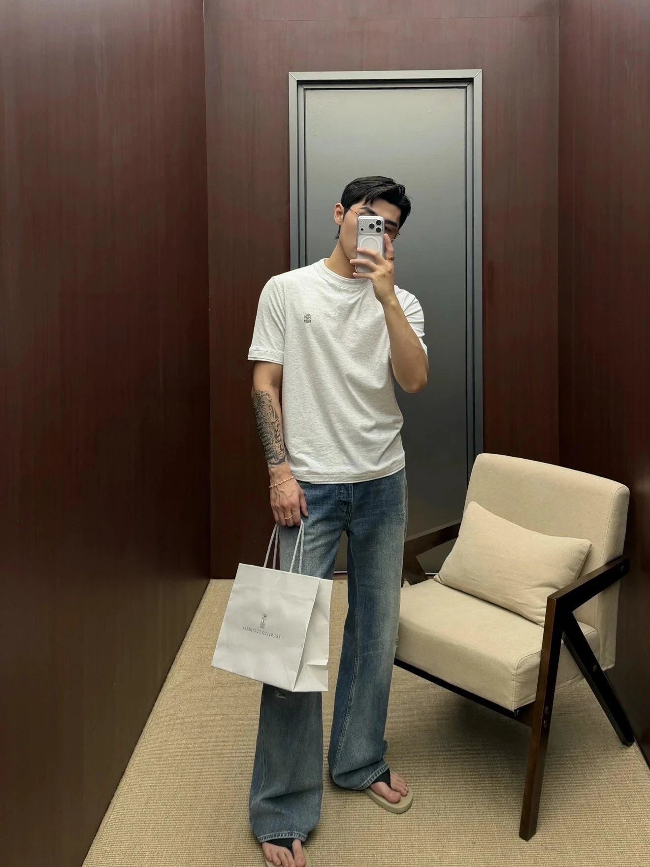 RD-C058 · Melange Grey Layered-Effect Cotton T-Shirt showcase view 8
