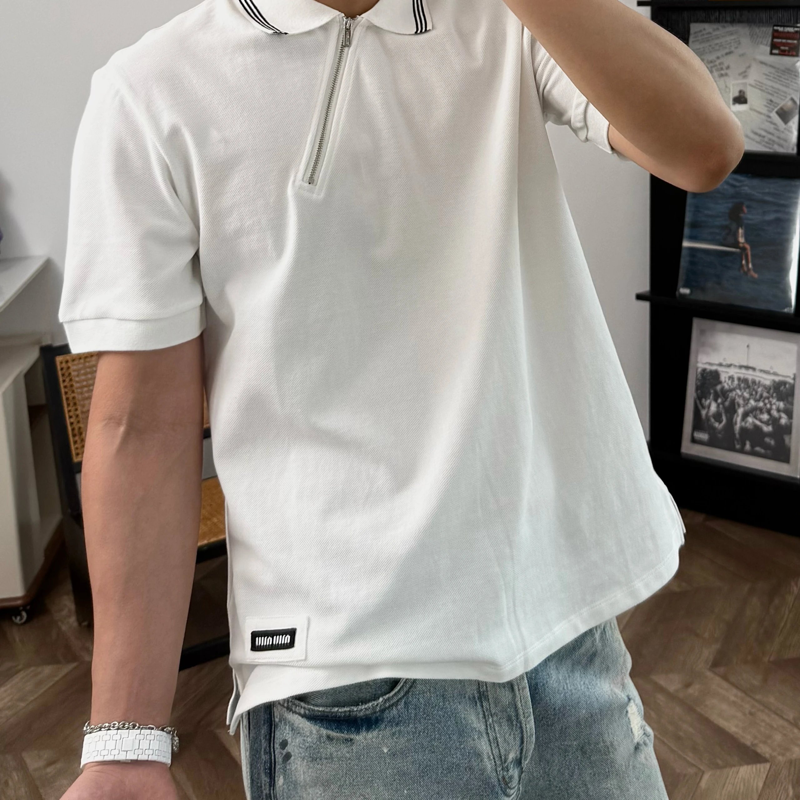 RD-C053 · Oblique-Zip Cotton Piqué Polo showcase view 1