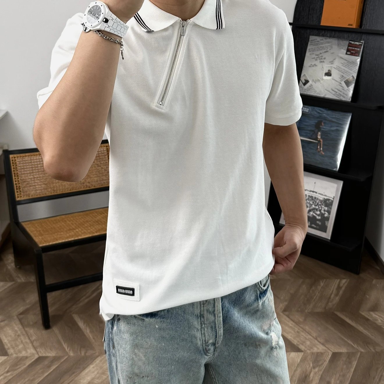 RD-C053 · Oblique-Zip Cotton Piqué Polo showcase view 2