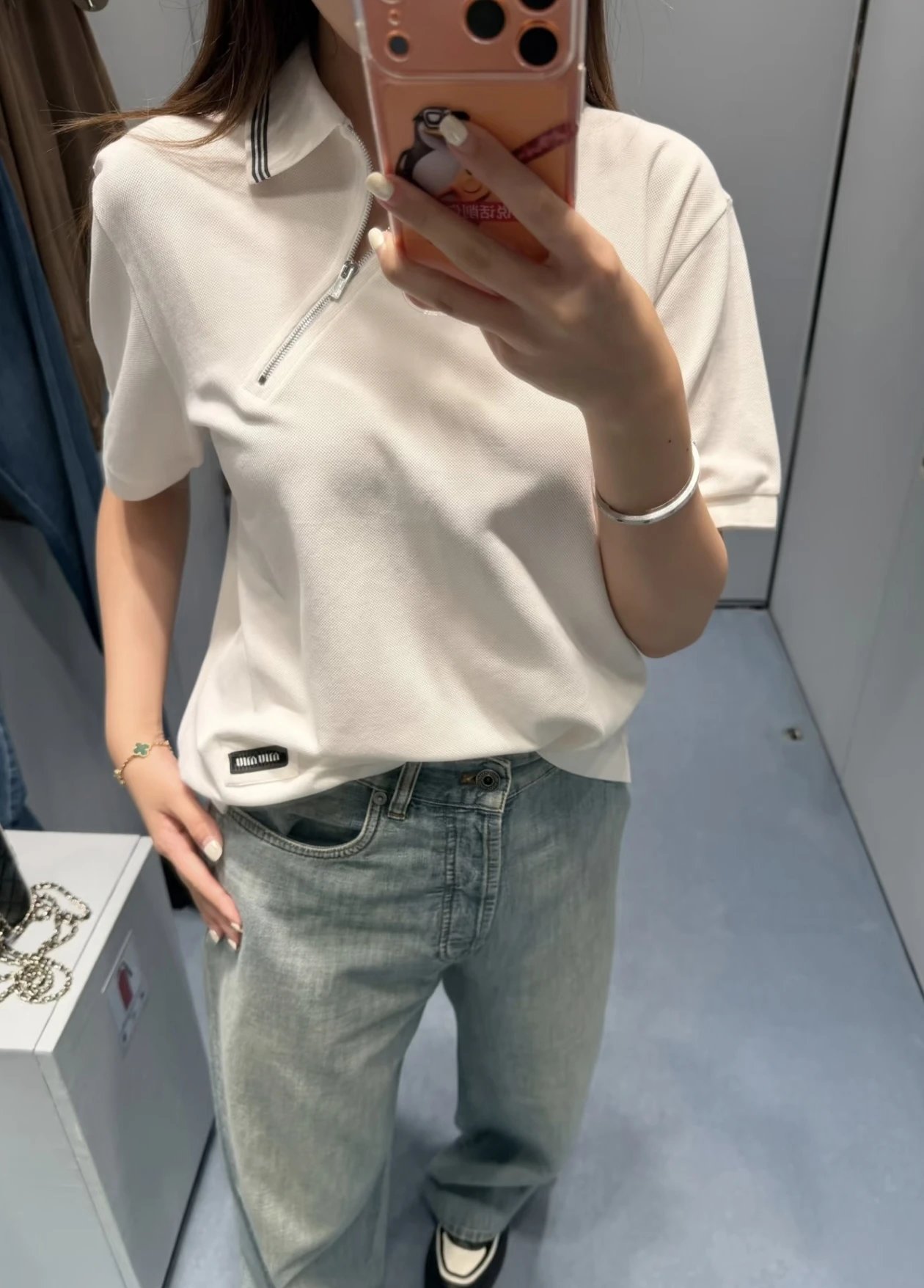 RD-C053 · Oblique-Zip Cotton Piqué Polo showcase view 6