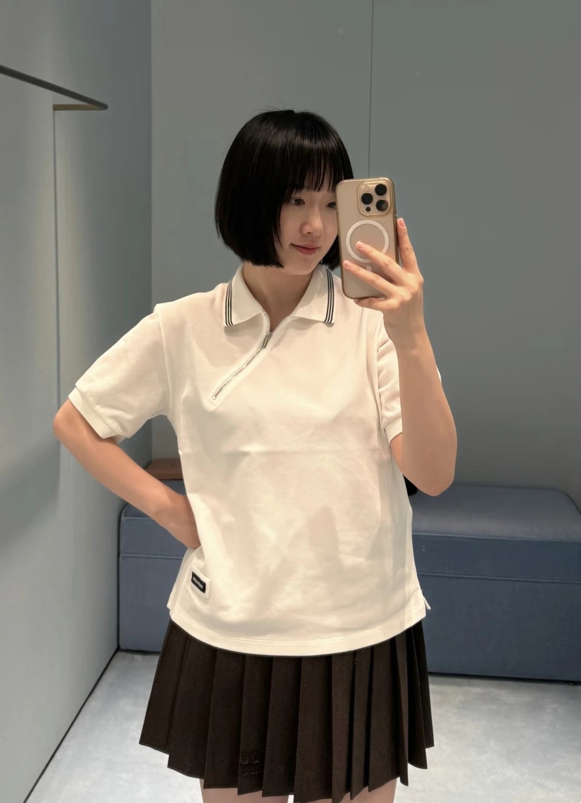 RD-C053 · Oblique-Zip Cotton Piqué Polo showcase view 9