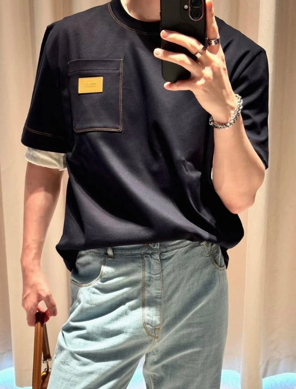 RD-C041 · Leather-Patch Cotton Pocket Tee showcase view 3