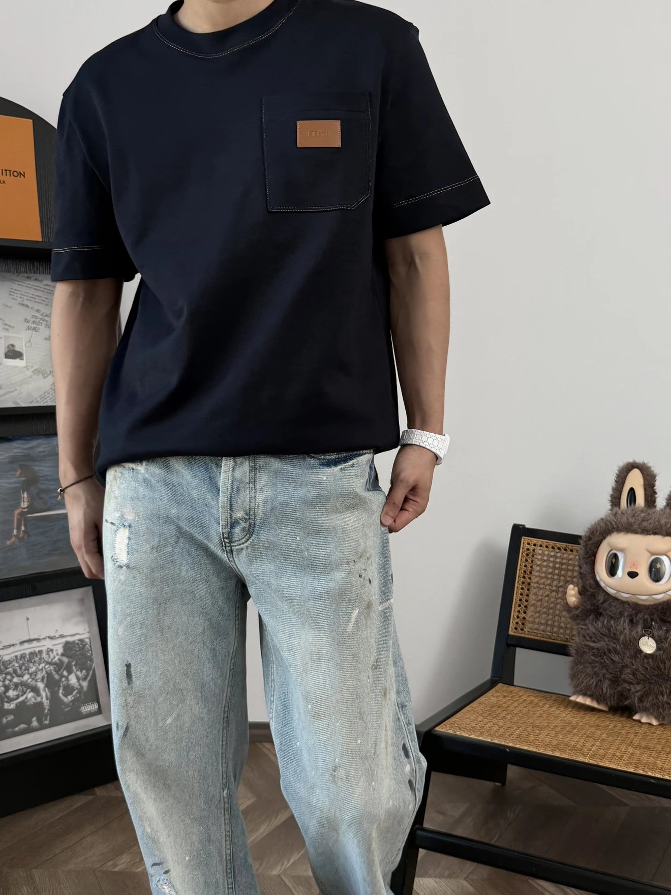 RD-C041 · Leather-Patch Cotton Pocket Tee showcase view 5