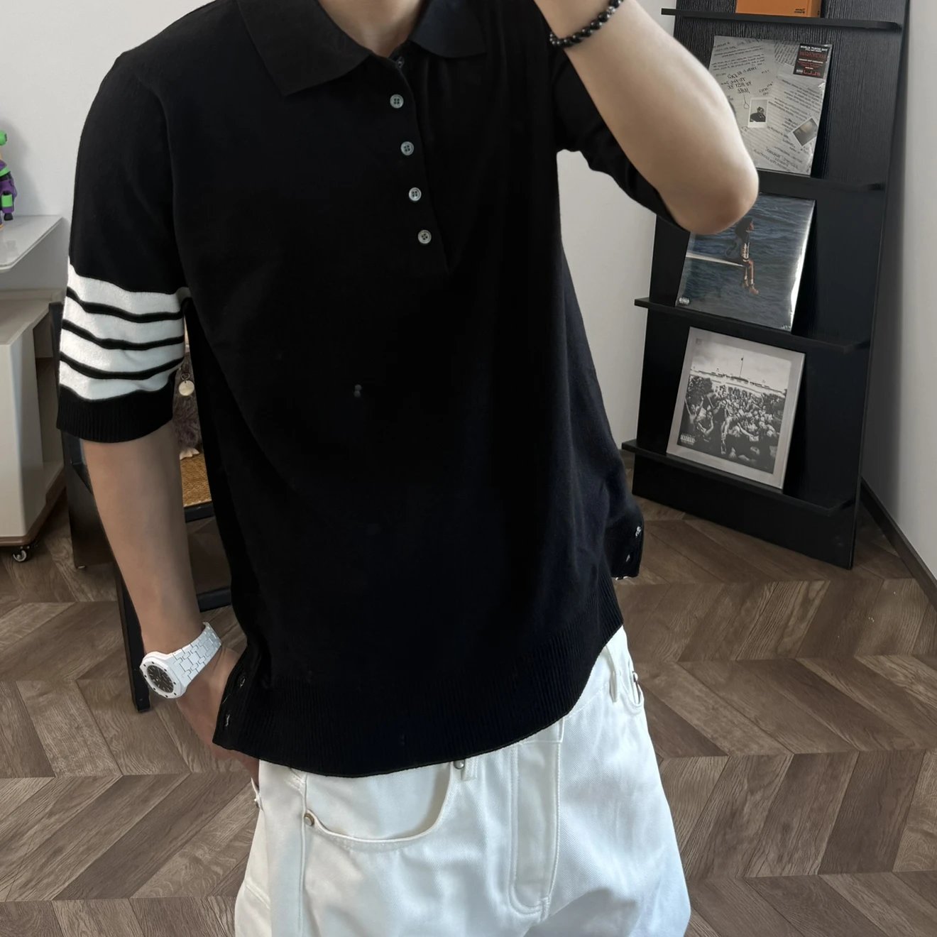 RD-C042 · Four-Stripe Cotton Knit Polo showcase view 2