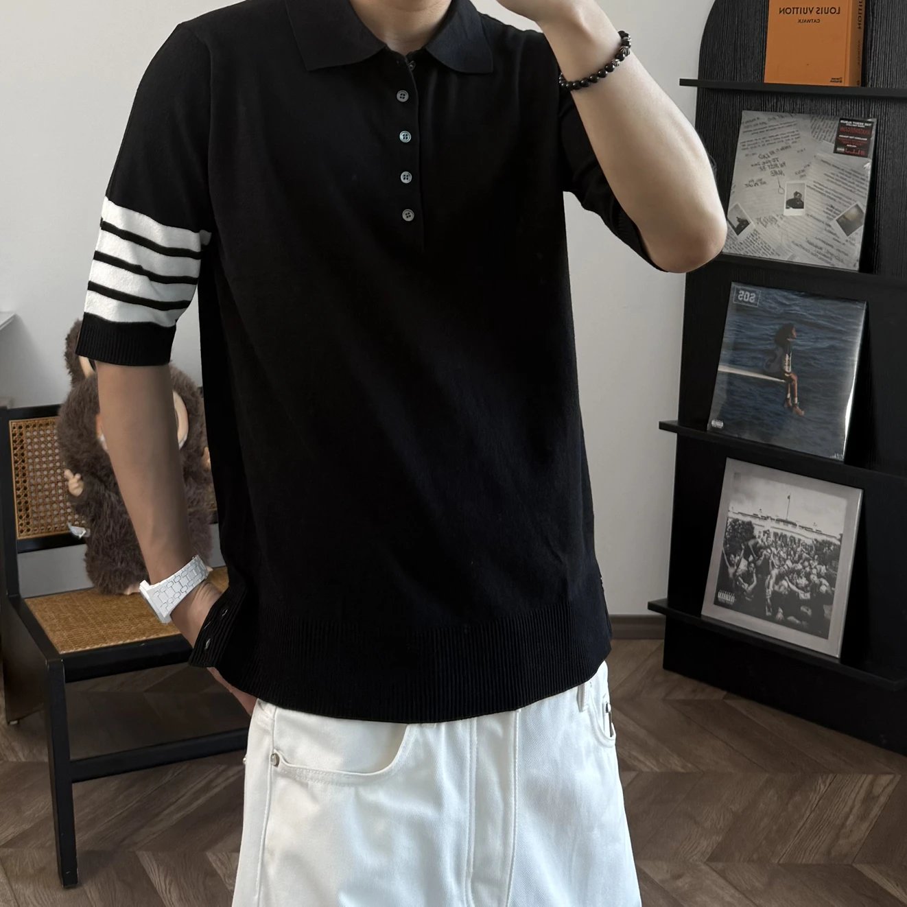 RD-C042 · Four-Stripe Cotton Knit Polo showcase view 5