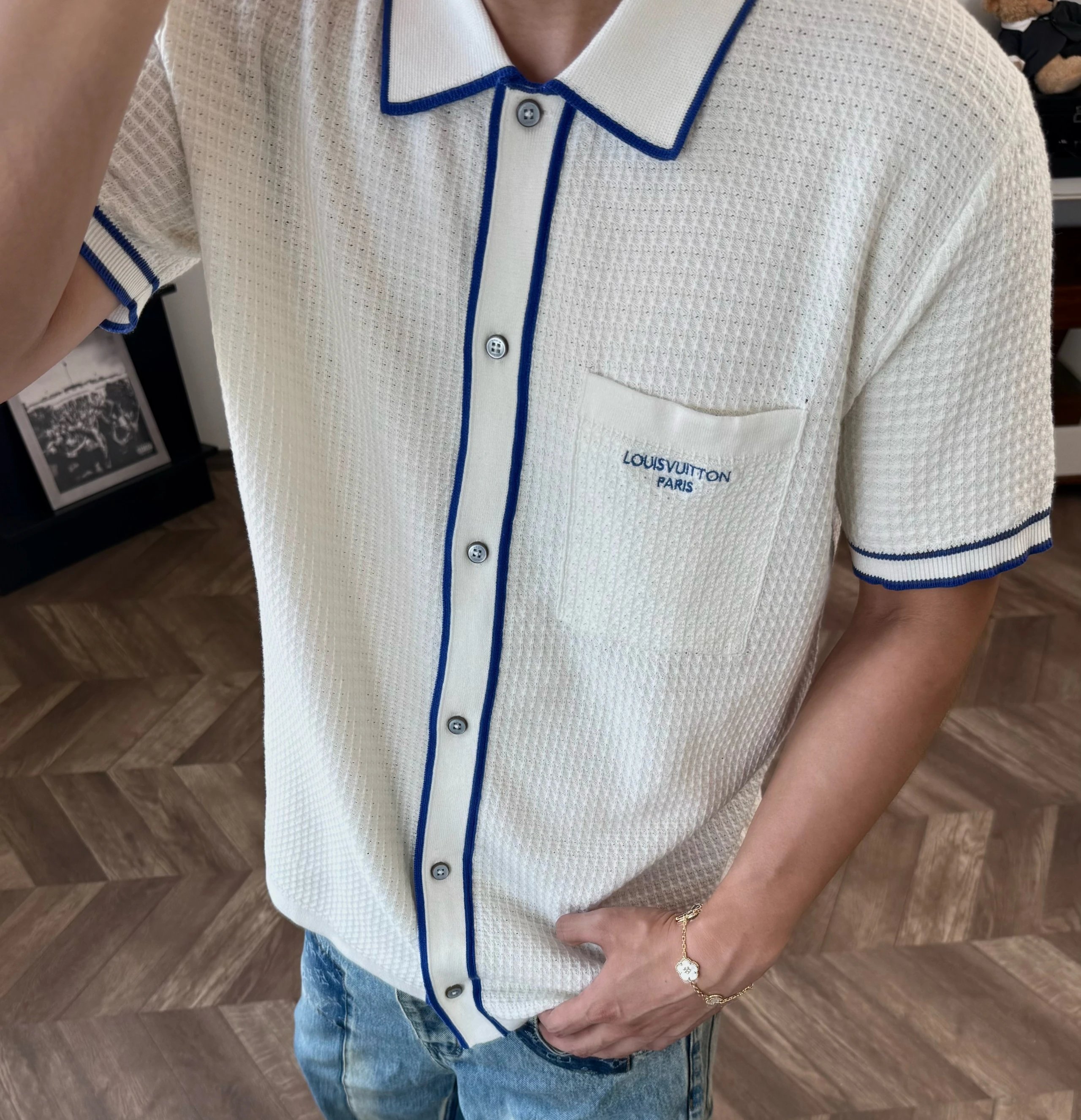 RD-C014 · Contrast-Trim Cotton Knit Cardigan showcase view 1