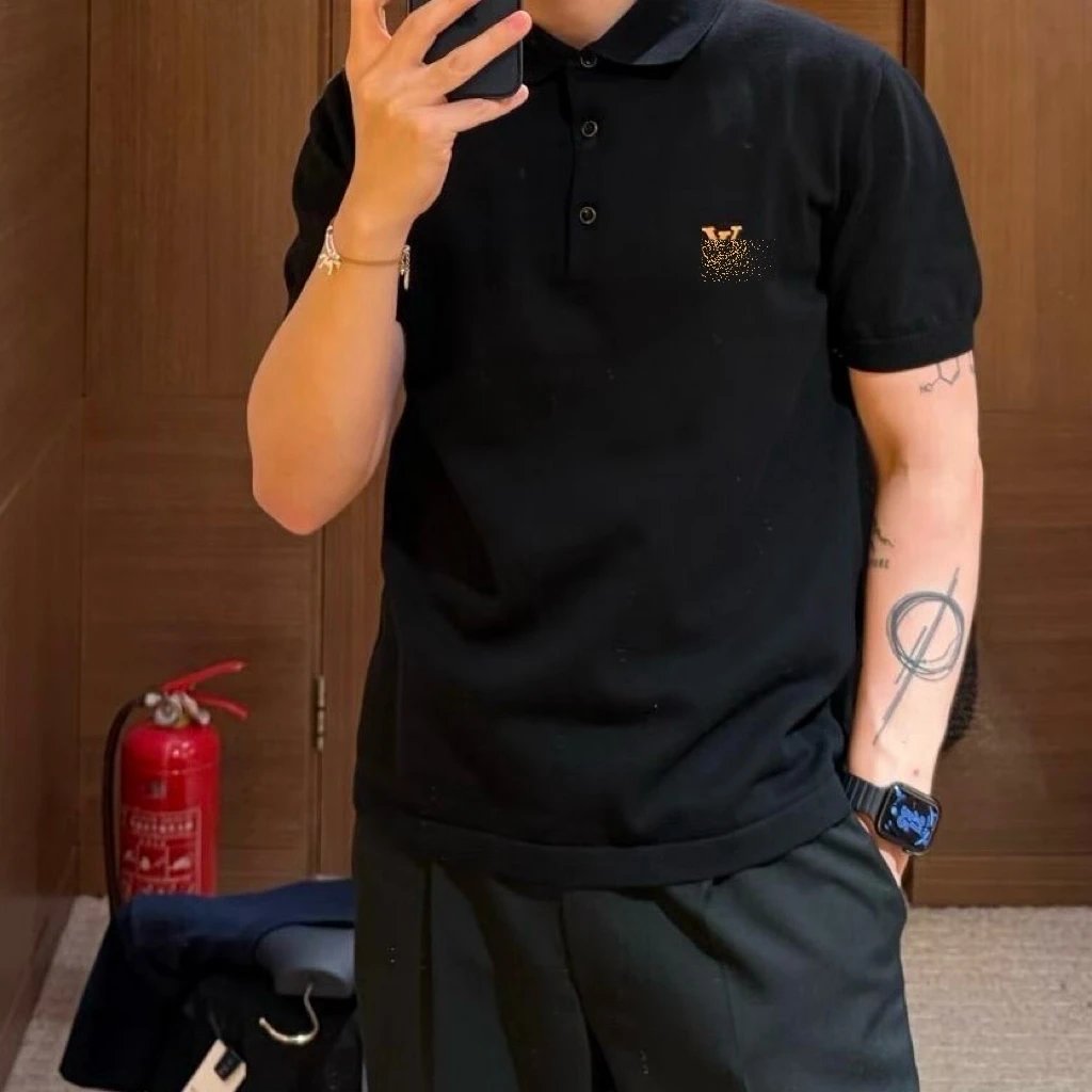 RD-C046 · Leather-Emblem Cotton Knit Polo showcase view 1