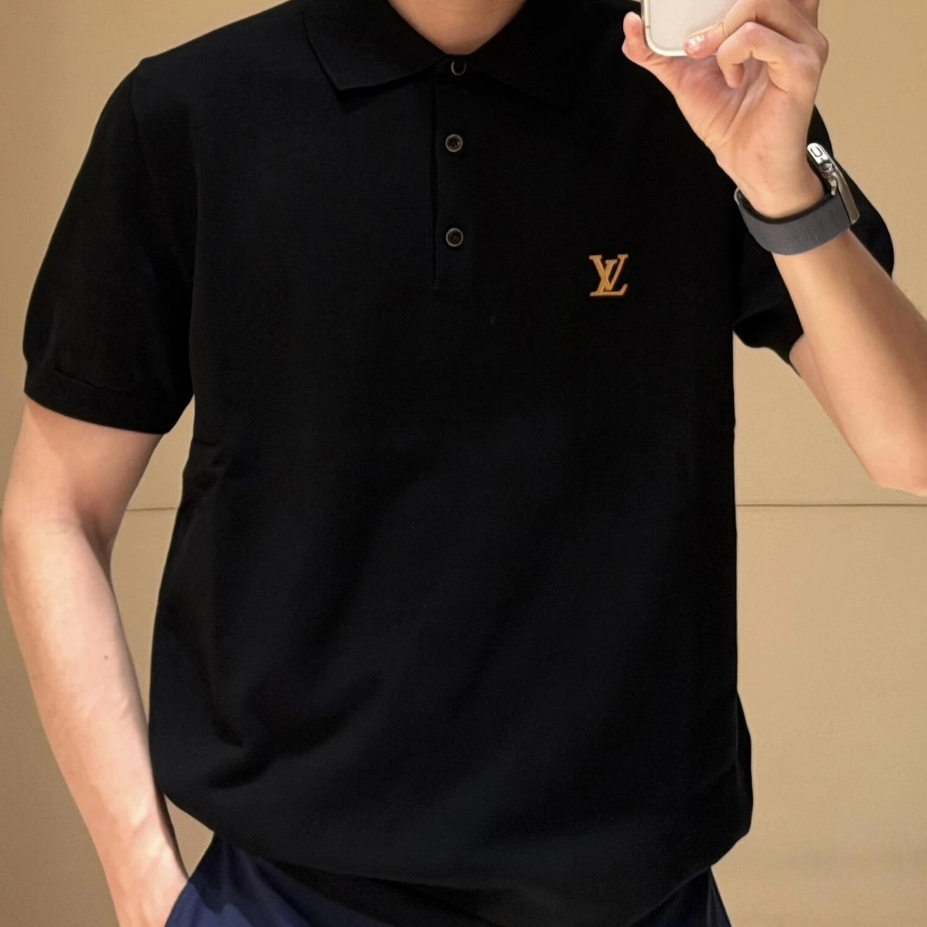 RD-C046 · Leather-Emblem Cotton Knit Polo showcase view 4