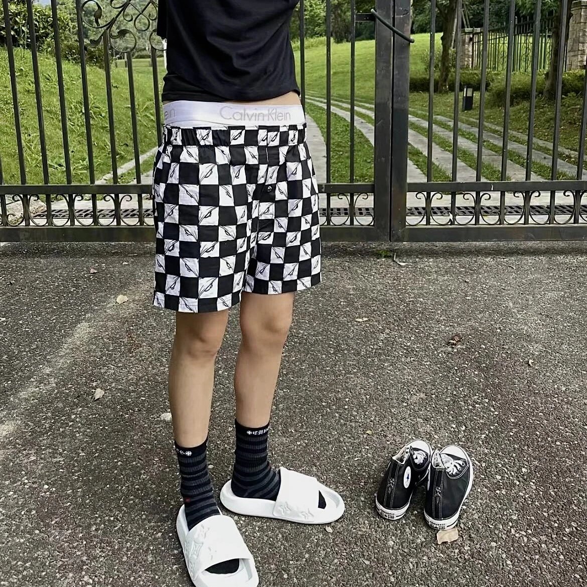 RD-C067 · Checkerboard Embroidered Shorts showcase view 3