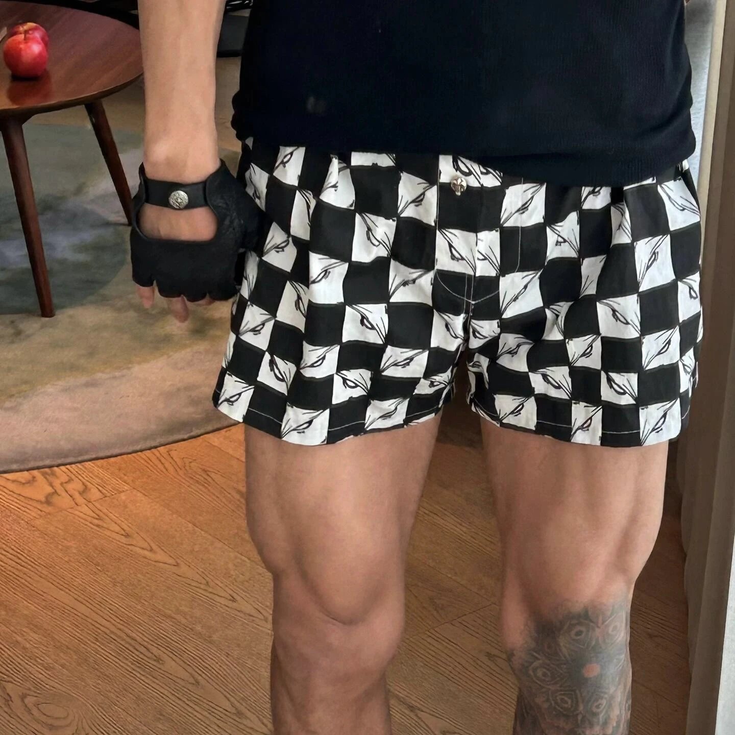 RD-C067 · Checkerboard Embroidered Shorts showcase view 5