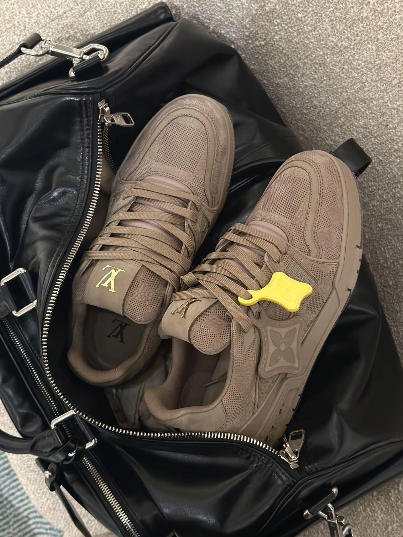 RD-S014 · Brown Embossed-Check Leather Trainer showcase view 1