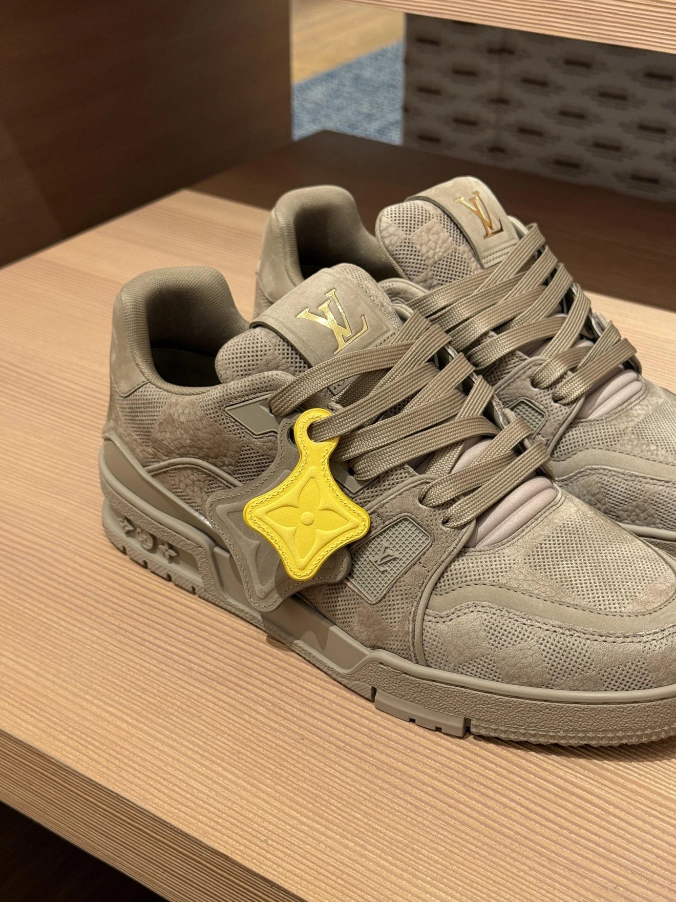 RD-S014 · Brown Embossed-Check Leather Trainer showcase view 5