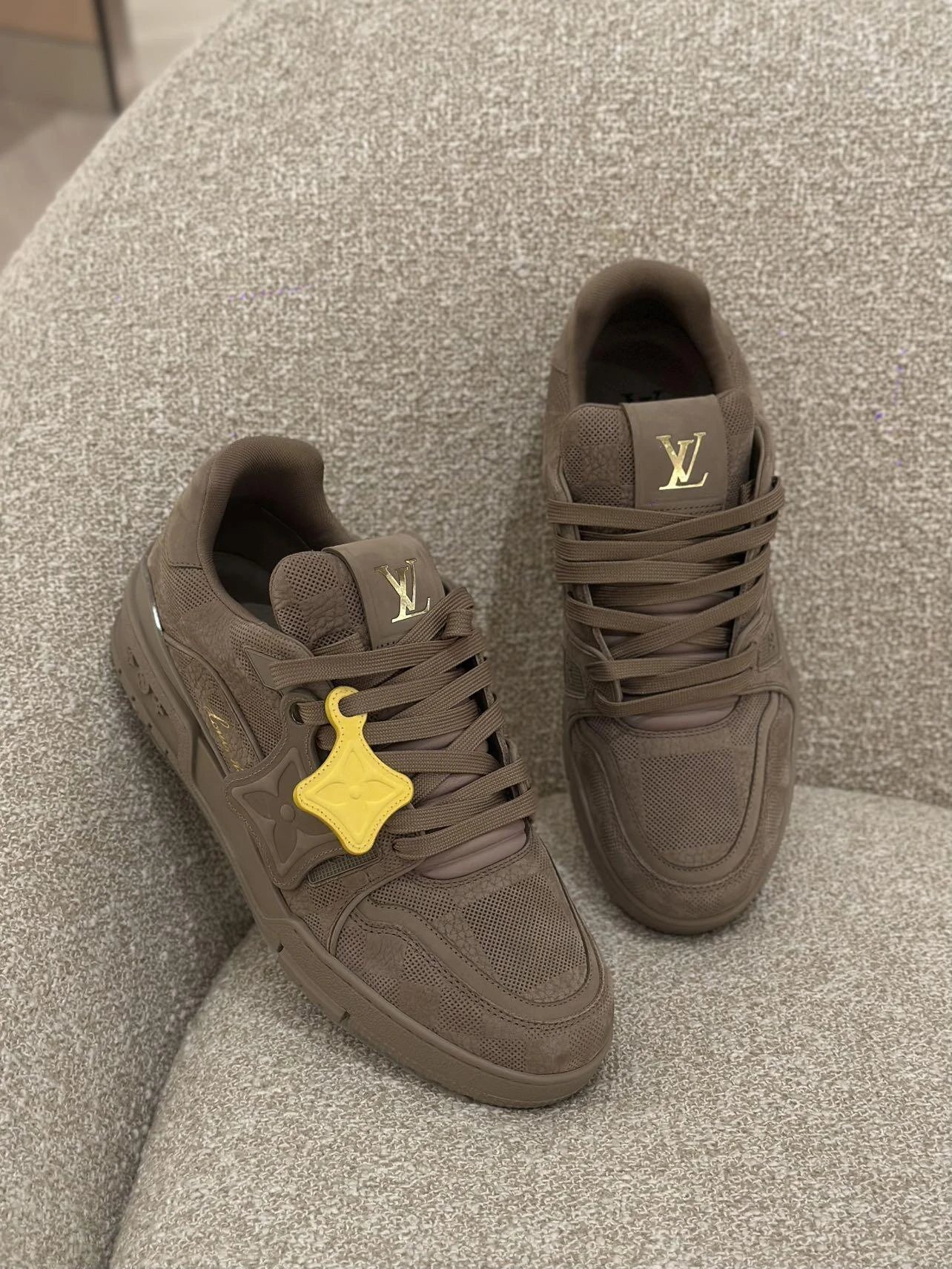 RD-S014 · Brown Embossed-Check Leather Trainer showcase view 6