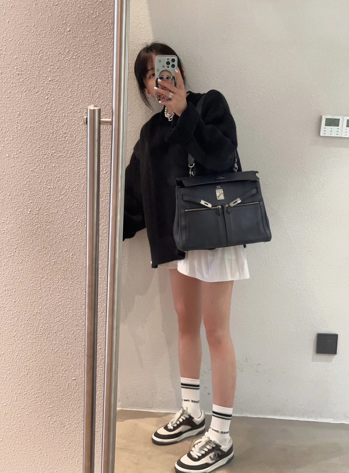 RD-S021 · Black and White Leather Court Trainer showcase view 8