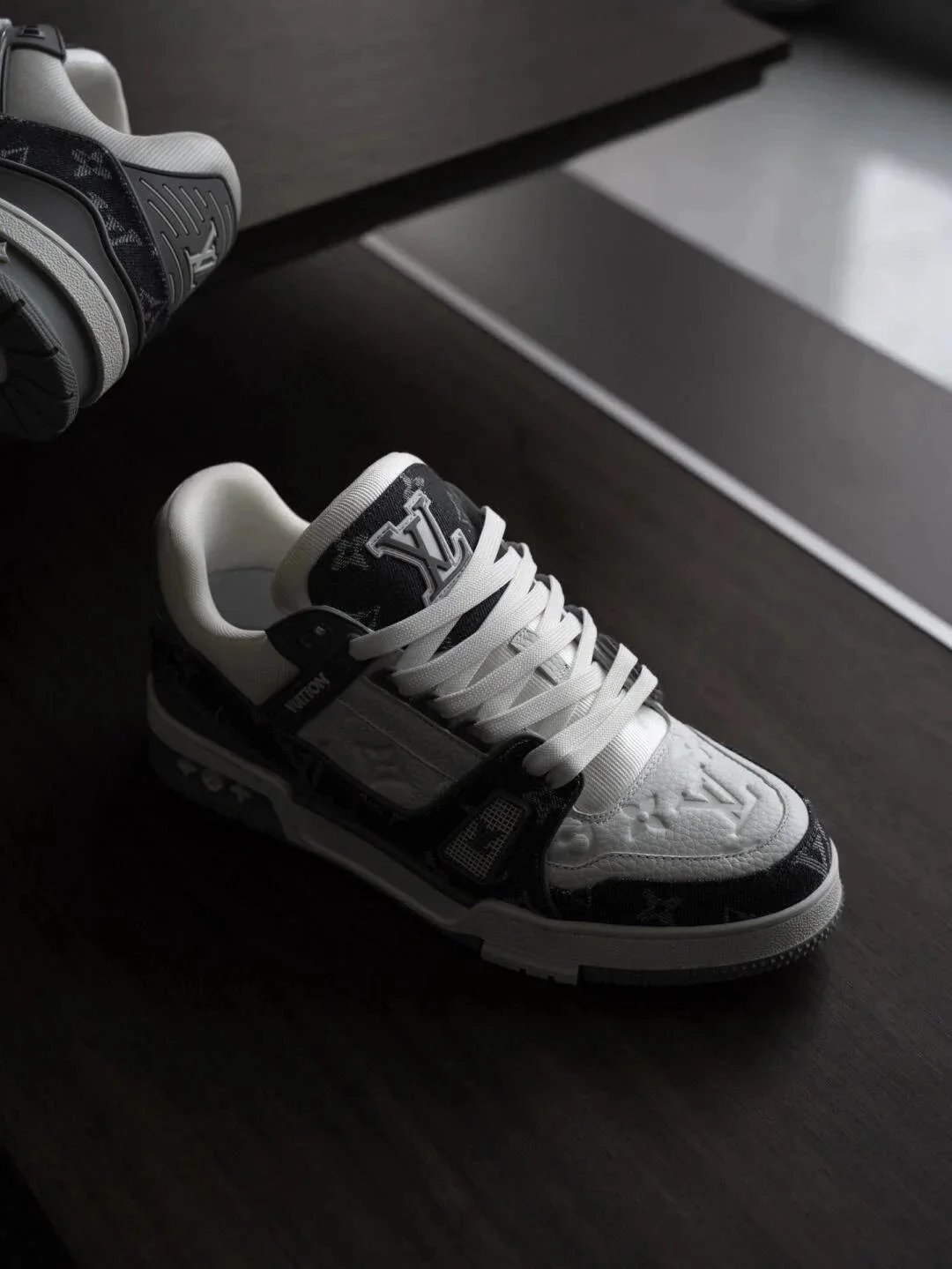 RD-S030 · Grey Monogram Denim Trainer showcase view 3