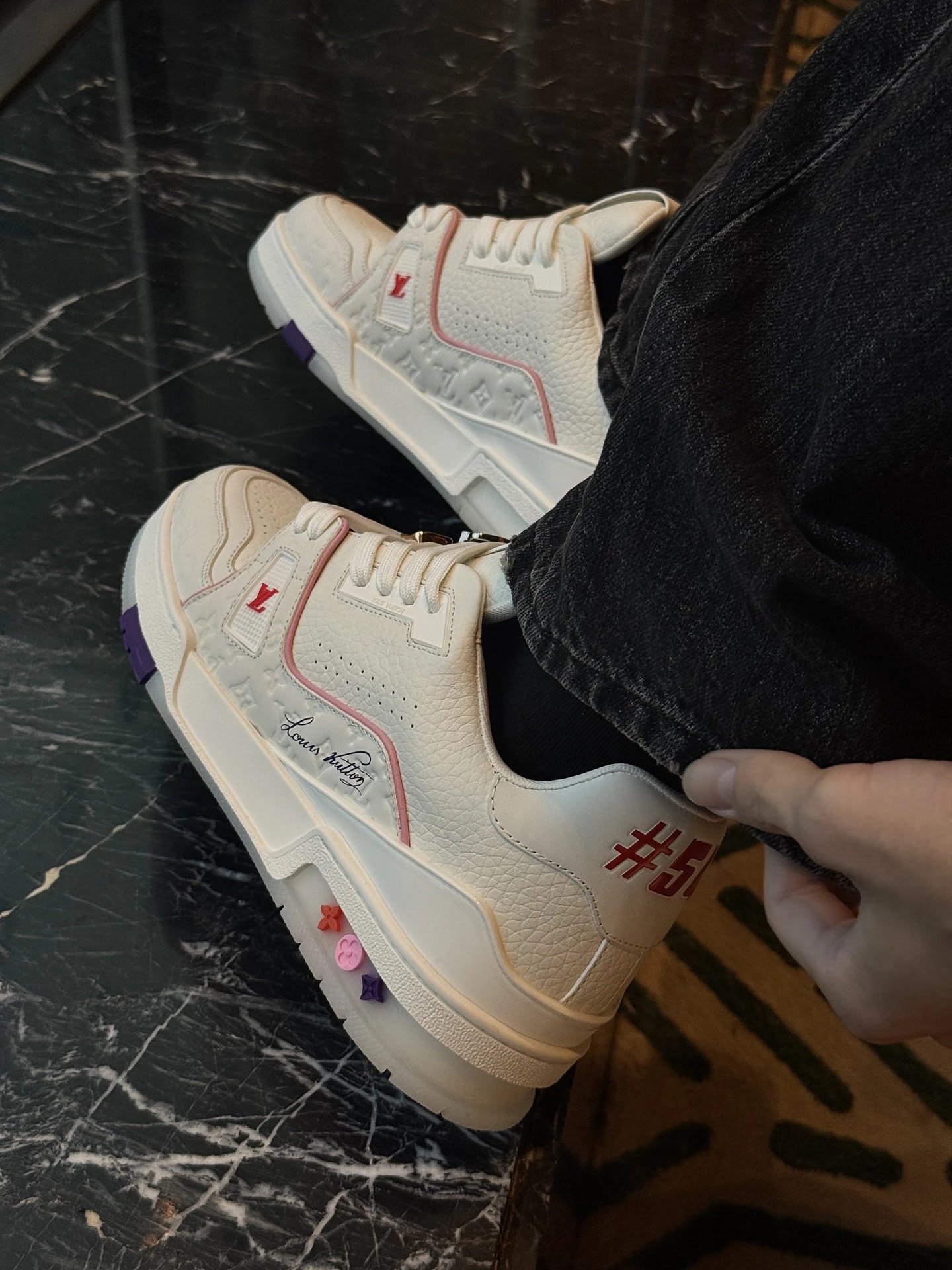 RD-S031 · White Trainer with Colourful Lace Charms showcase view 3